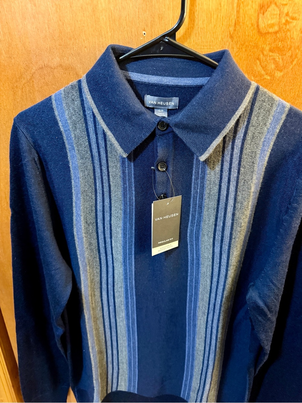 Van Heusen Navy and Gray Striped Long-Sleeve Polo Shirt